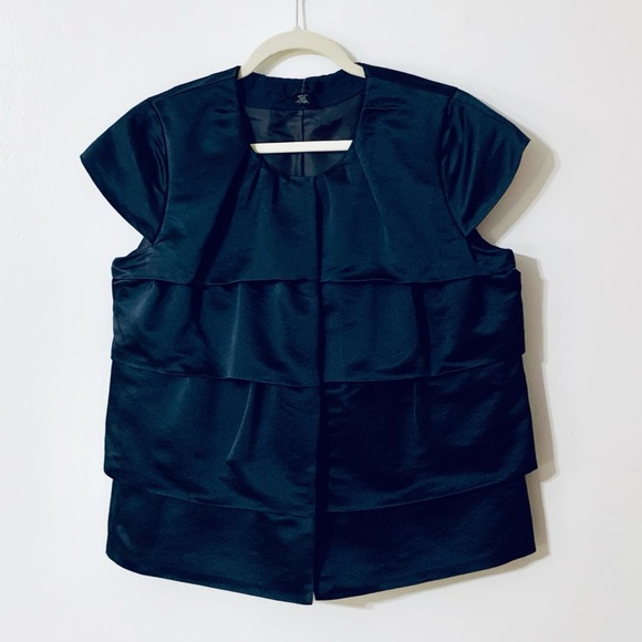 J Crew Silk Ruffle Sleeveless Button Navy Jacket 8